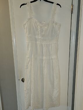 NWT GAP White Cotton Midi Dress with Eyelet Detail